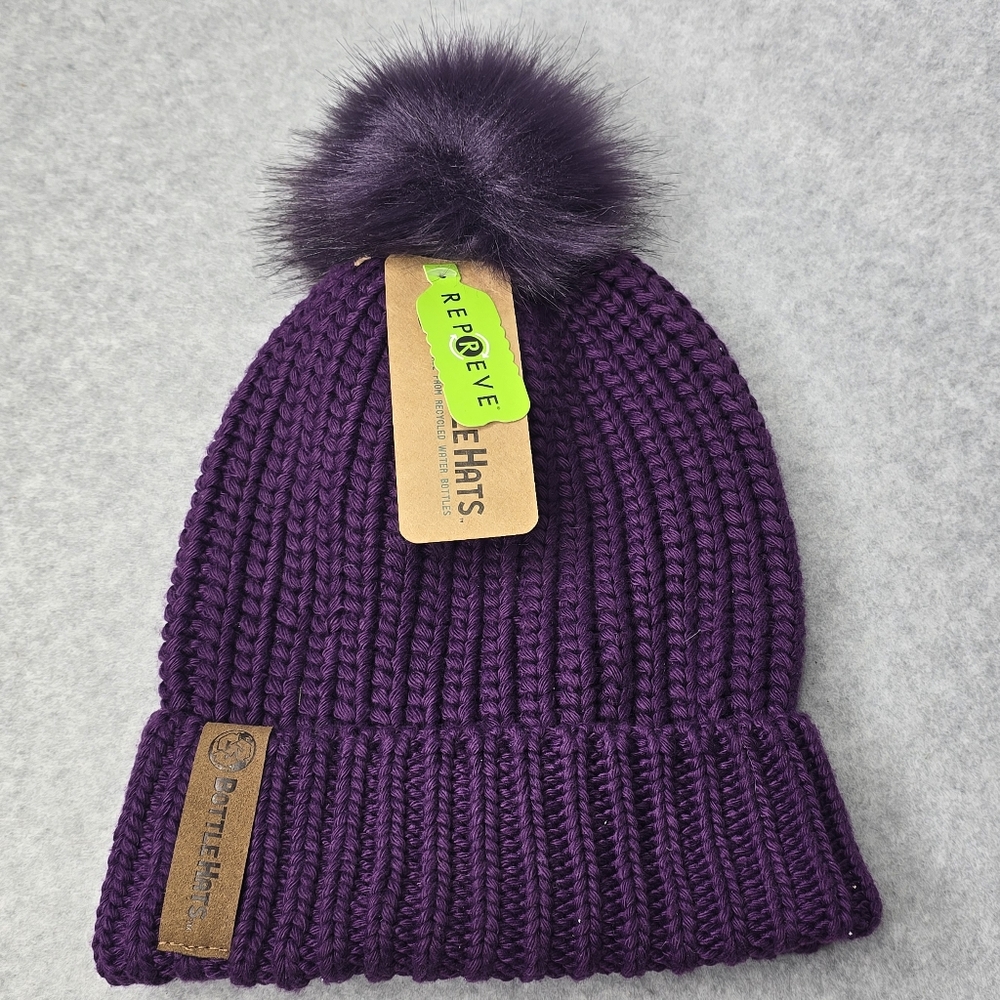 Repreve Purple Bottle Hat Fuzzy Pom-Pom Made From Recycled‎ Water Bottles